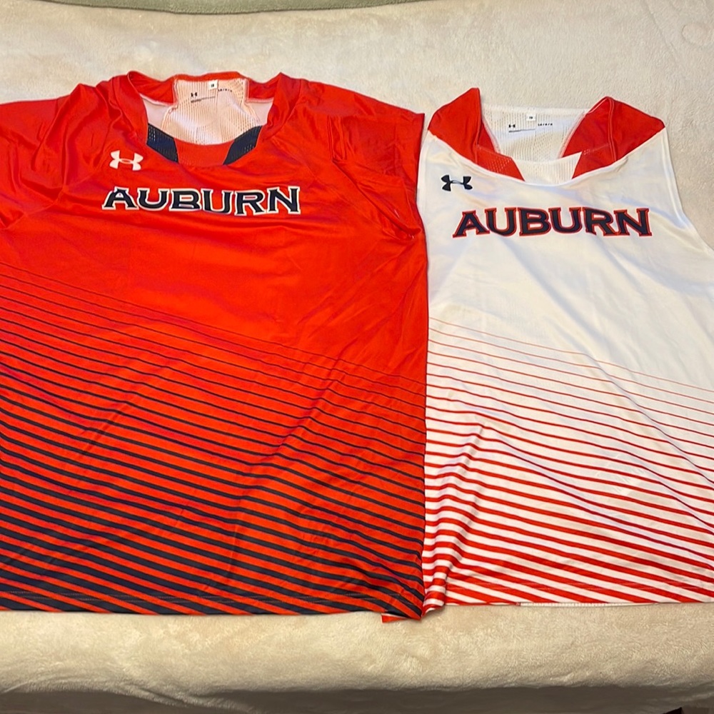 2 FOR 1. Auburn Orange short sleeve jersey with a white sleeveless jersey.